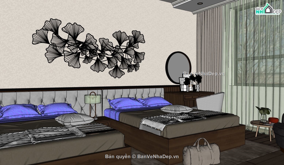 sketchup khách sạn,Thiết kế nội thất phòng ngủ,nội thất phòng ngủ khách sạn