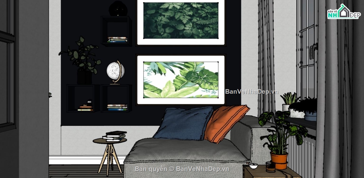 sketchup phòng khách,phòng khách 3d,file sketchup phòng khách,3d sketchup phòng ngủ