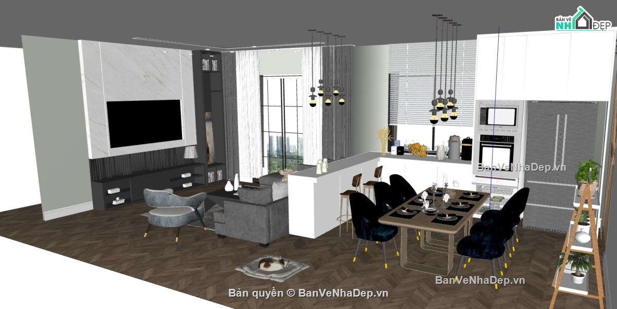 sketchup phòng khách hiện đại,phòng khách dựng sketchup,phòng khách file sketchup,su phòng khách