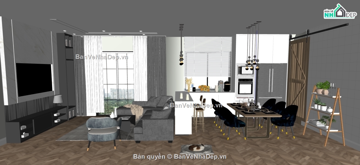 sketchup phòng khách hiện đại,phòng khách dựng sketchup,phòng khách file sketchup,su phòng khách