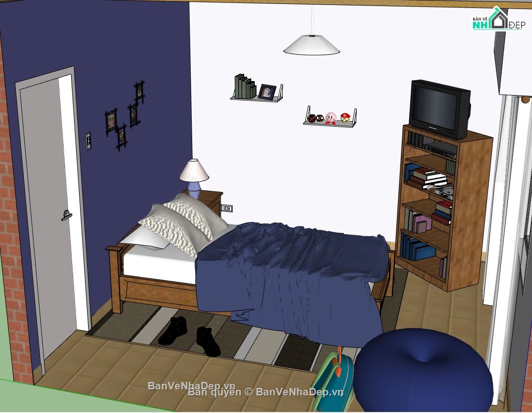 model phòng ngủ hiện đại,mẫu phòng ngủ,sketchup phòng ngủ