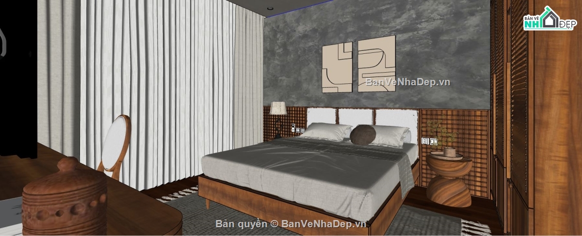 file sketchup phòng ngủ,phòng ngủ sketchup,3d su phòng ngủ