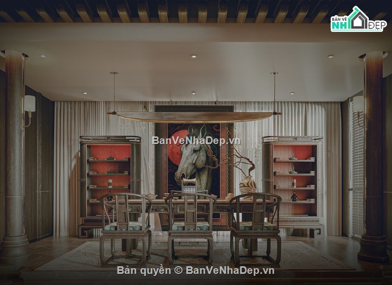 mẫu phòng thờ,mẫu phòng thờ đẹp,file 3d phòng thờ 2020