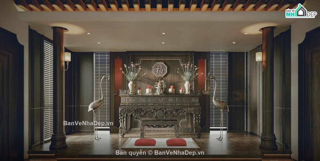 mẫu phòng thờ,mẫu phòng thờ đẹp,file 3d phòng thờ 2020