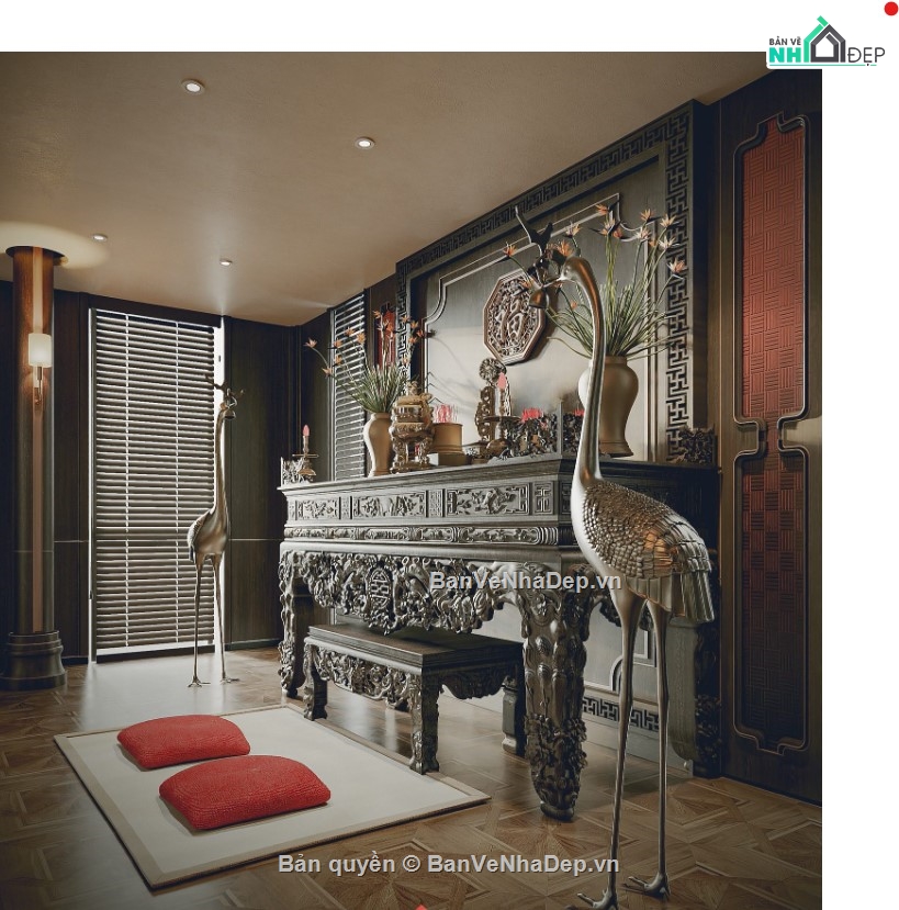 mẫu phòng thờ,mẫu phòng thờ đẹp,file 3d phòng thờ 2020