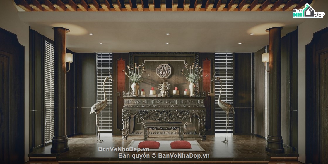 mẫu phòng thờ,mẫu phòng thờ đẹp,file 3d phòng thờ 2020