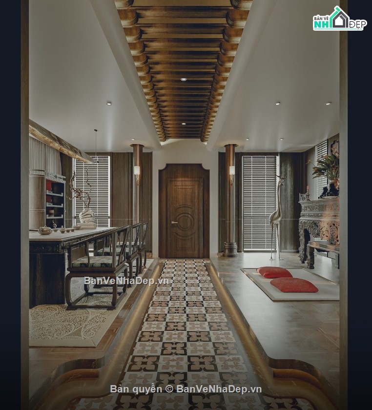 mẫu phòng thờ,mẫu phòng thờ đẹp,file 3d phòng thờ 2020