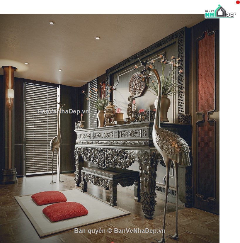 mẫu phòng thờ,mẫu phòng thờ đẹp,file 3d phòng thờ 2020