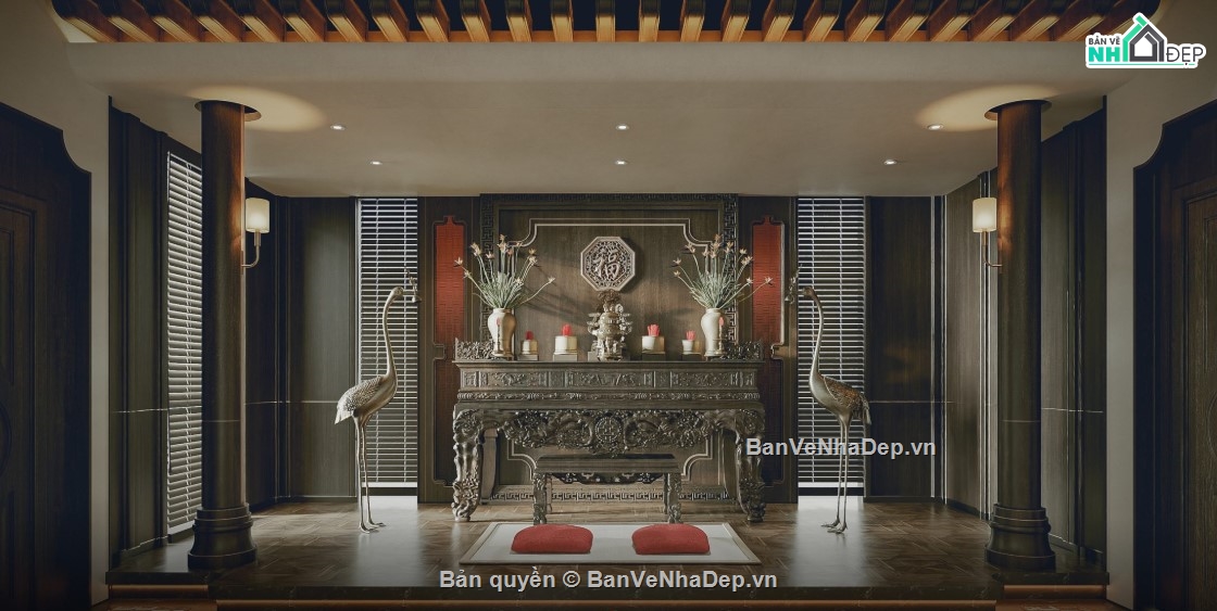 mẫu phòng thờ,mẫu phòng thờ đẹp,file 3d phòng thờ 2020
