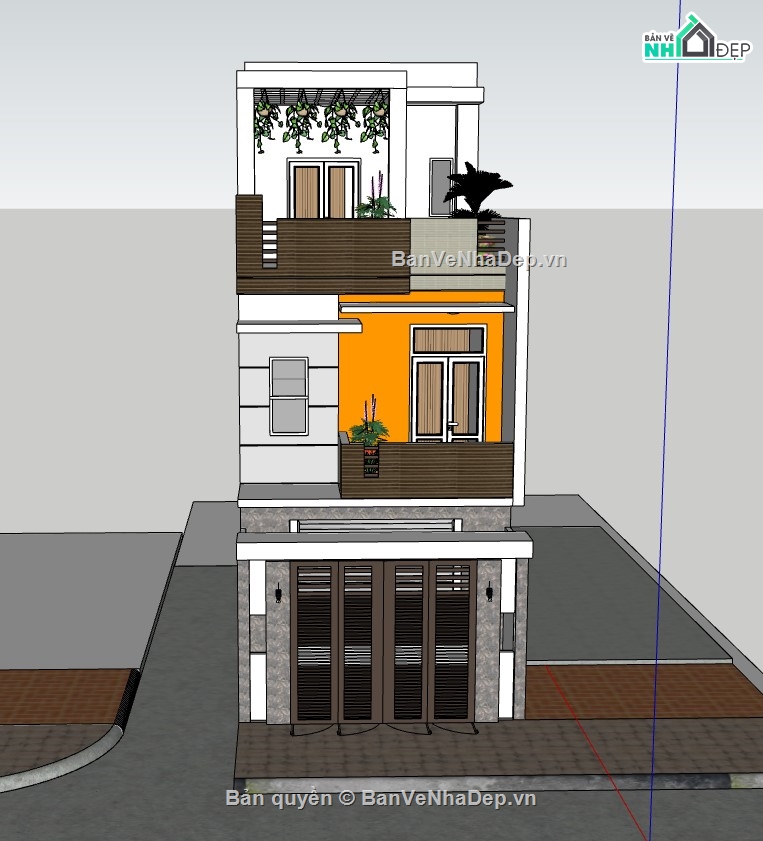 nhà phố 3 tầng,su nhà phố,sketchup nhà phố,sketchup nhà phố 3 tầng,model su nhà phố 3 tầng