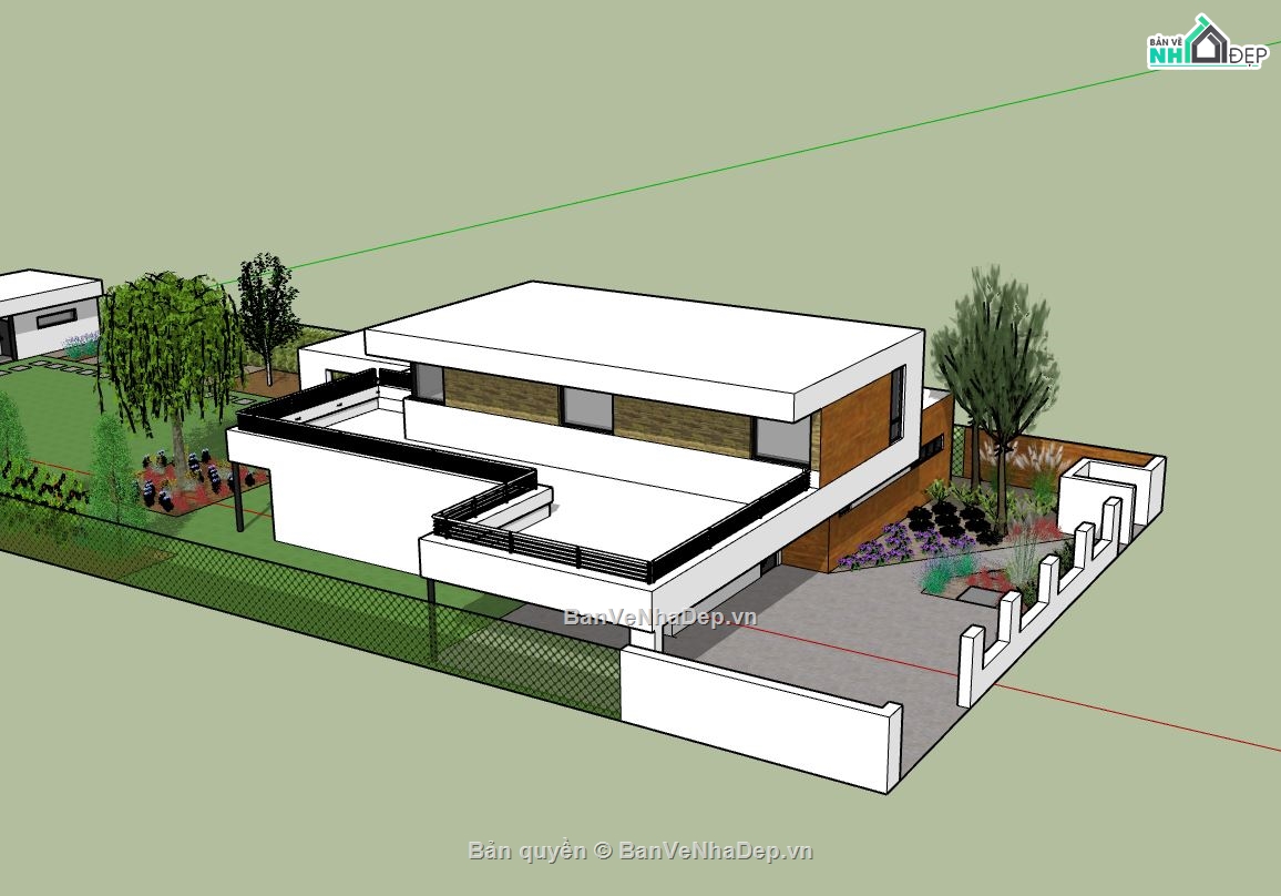 sketchup villa 2 tầng,model villa 2 tầng,mẫu 3dsu villa 2 tầng