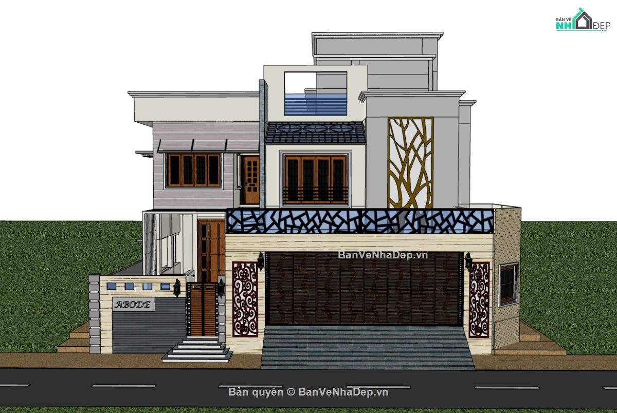 biệt thự 2 tầng đẹp,su biệt thự,sketchup biệt thự