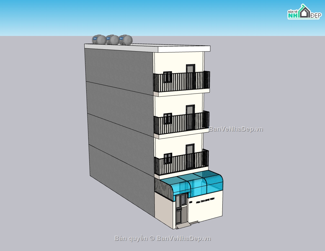 nhà 4 tầng,nhà trọ,su nhà trọ,sketchup nhà trọ