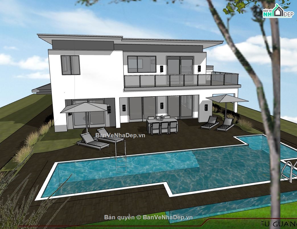 biệt thự 2 tầng,mẫu biệt thự 2 tầng,mẫu biệt thự sketchup,biệt thự sketchup