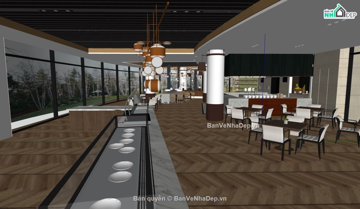 mẫu nội thất quán cà phê,nội thất quán cà phê,skecchup nội thất quán cà phê