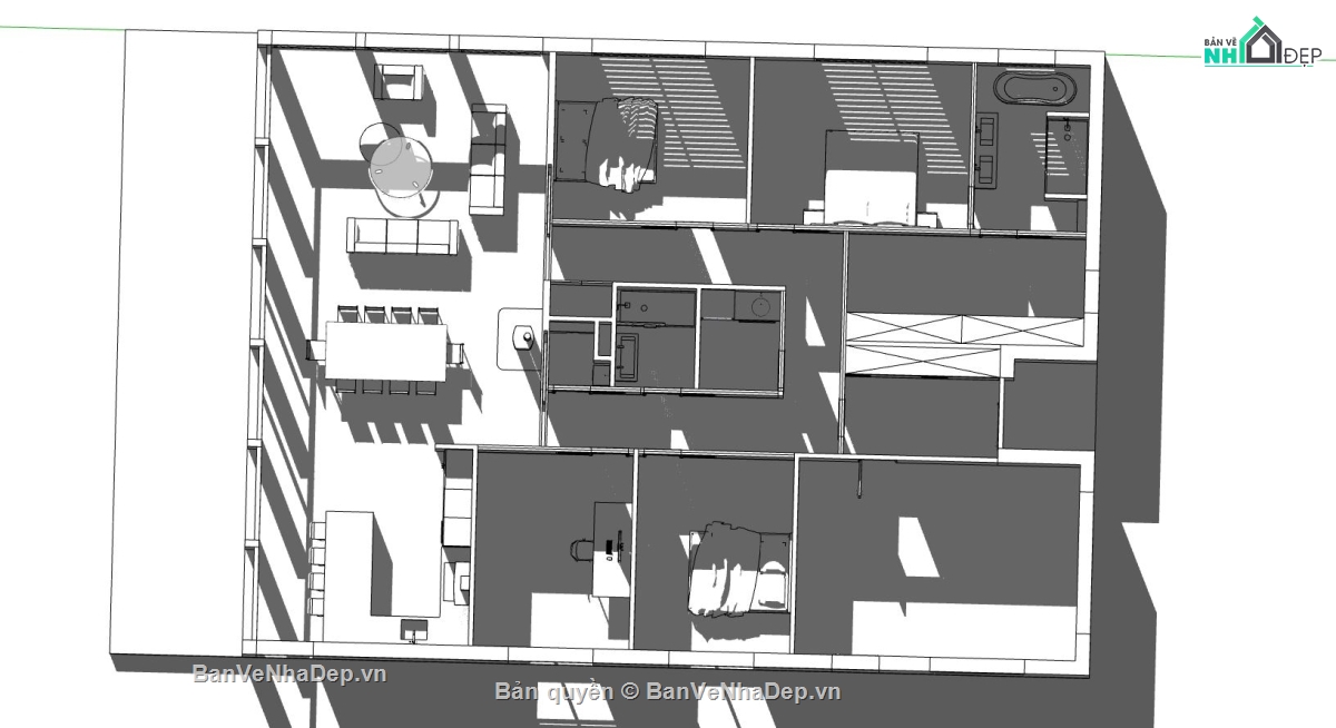 nhà 1 tầng,model sketchup nhà 1 tầng,thiết kế nhà 1 tầng,mẫu nhà 1 tầng sketchup