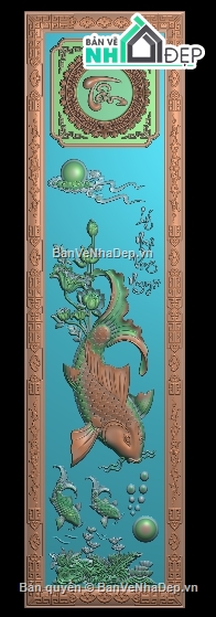tranh cá,Jdpaint tranh cá chữ Phúc và chữ Tâm,Mẫu tranh cá 3d