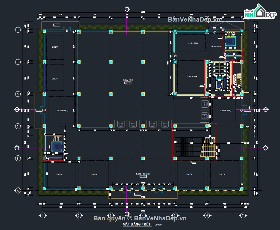 Bản vẽ cad Trung tâm thương mại,Bản vẽ cad Trung tâm,trung tâm thương mại
