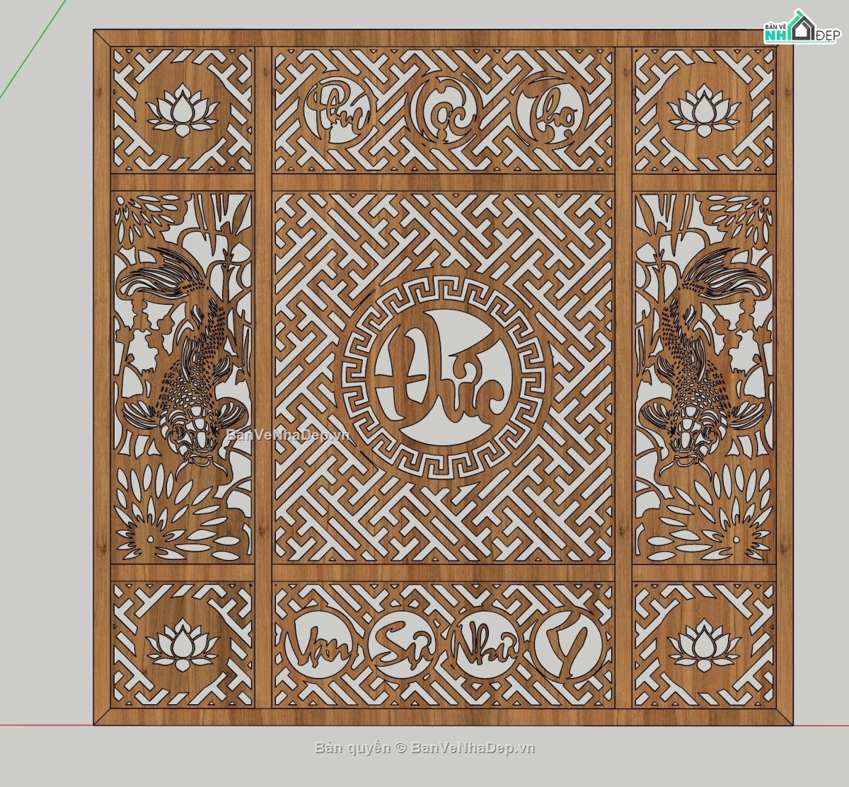 cá chép,file sketchup,vạn sự như ý,vách cnc,cá chép cnc