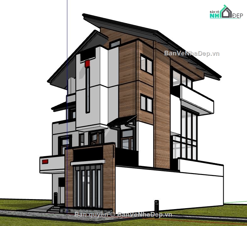 file sketchup 3 tầng,file sketchup villa,biệt thự villa