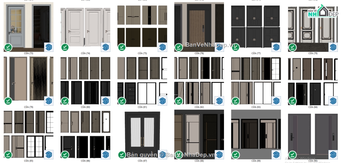 cửa đi,model cửa sketchup,thư viện cửa gỗ từ cổ điển đến hiện đại,thư viện cửa gỗ đầy đủ
