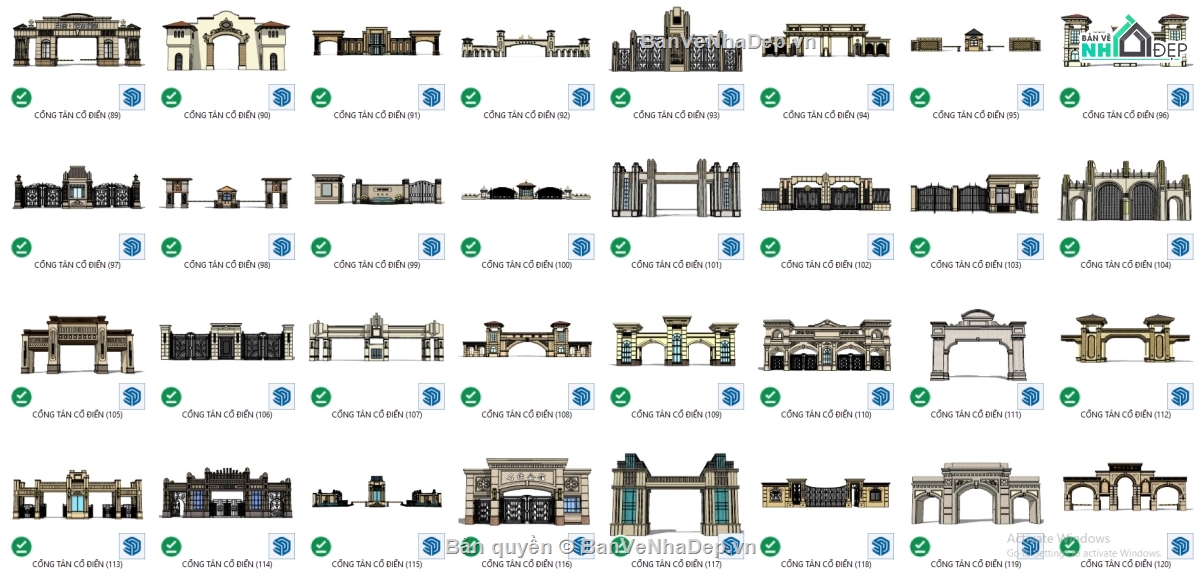 cổng sketchup,mẫu cổng sketchup,Thư viện sketchup,cổng tân cổ,tân cổ điển sketchup