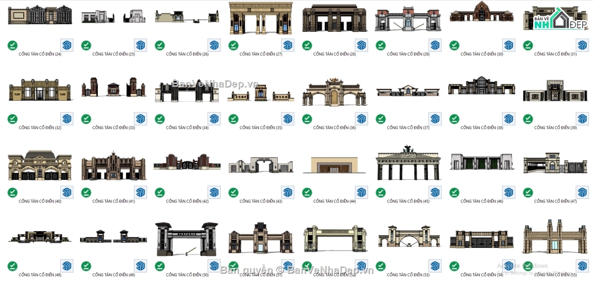 cổng sketchup,mẫu cổng sketchup,Thư viện sketchup,cổng tân cổ,tân cổ điển sketchup