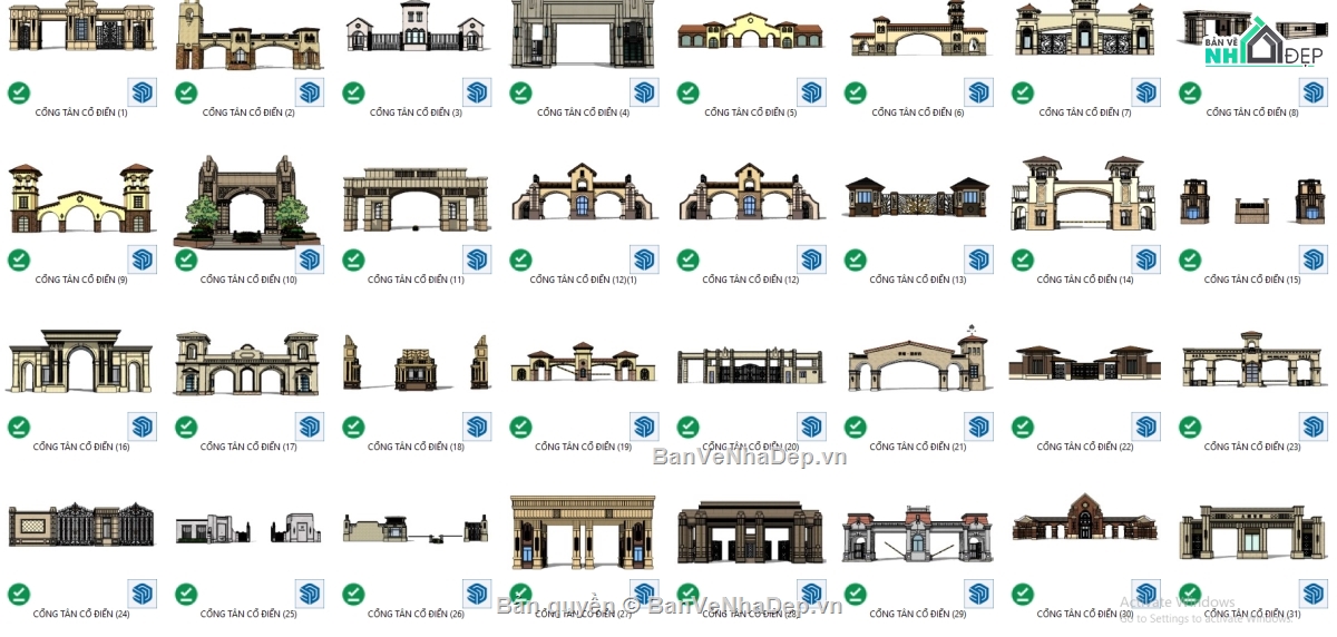 cổng sketchup,mẫu cổng sketchup,Thư viện sketchup,cổng tân cổ,tân cổ điển sketchup