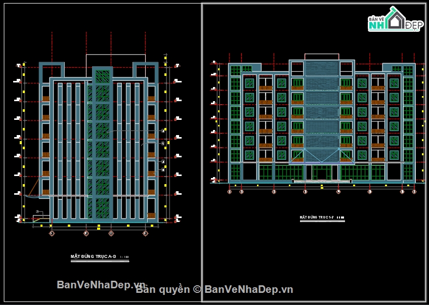 tòa nhà 7 tầng,file cad tòa nhà 7 tầng,tòa nhà 7 tầng file cad