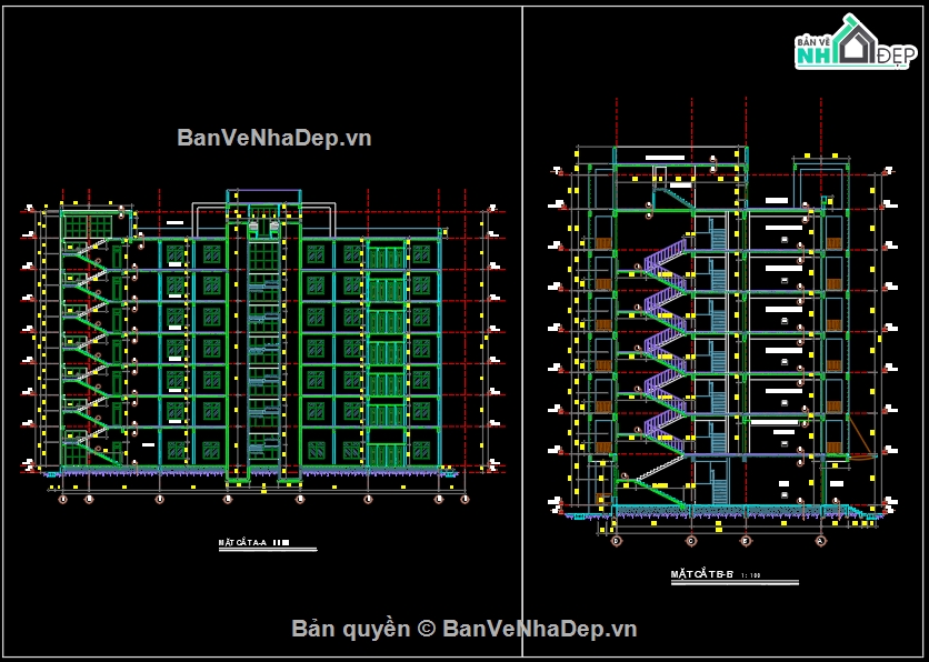 tòa nhà 7 tầng,file cad tòa nhà 7 tầng,tòa nhà 7 tầng file cad