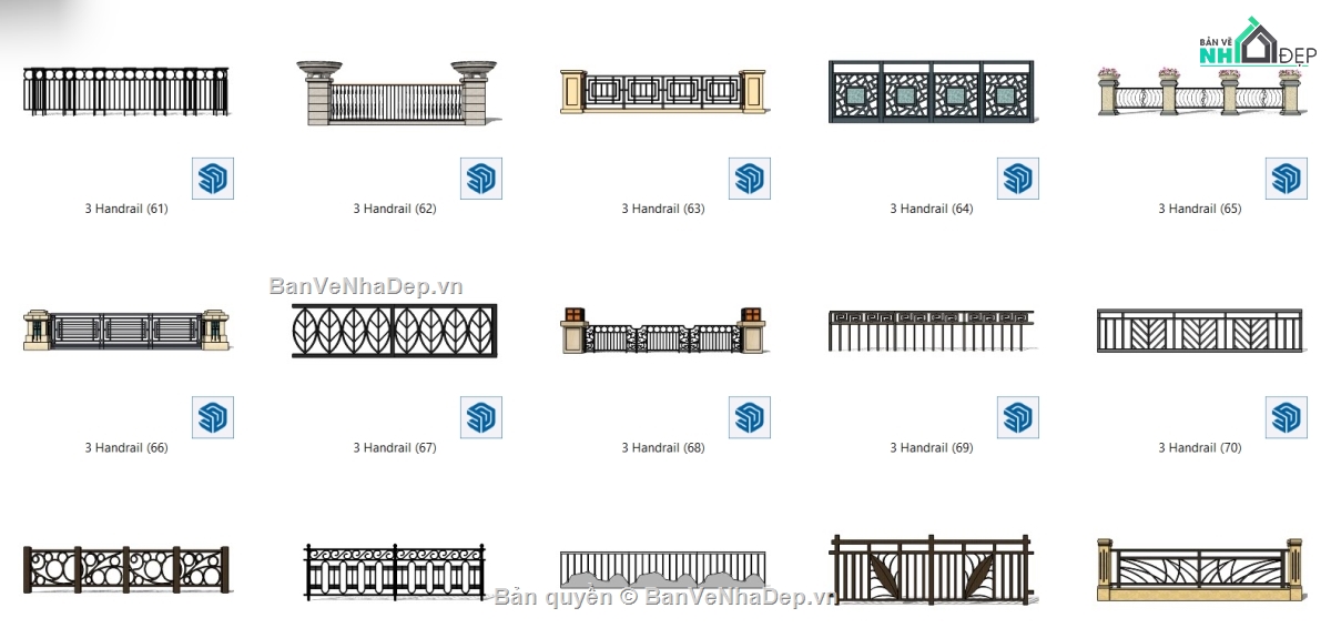 lan can sắt,Bản vẽ sketchup lan can,File model su lan can,Mẫu su lan can