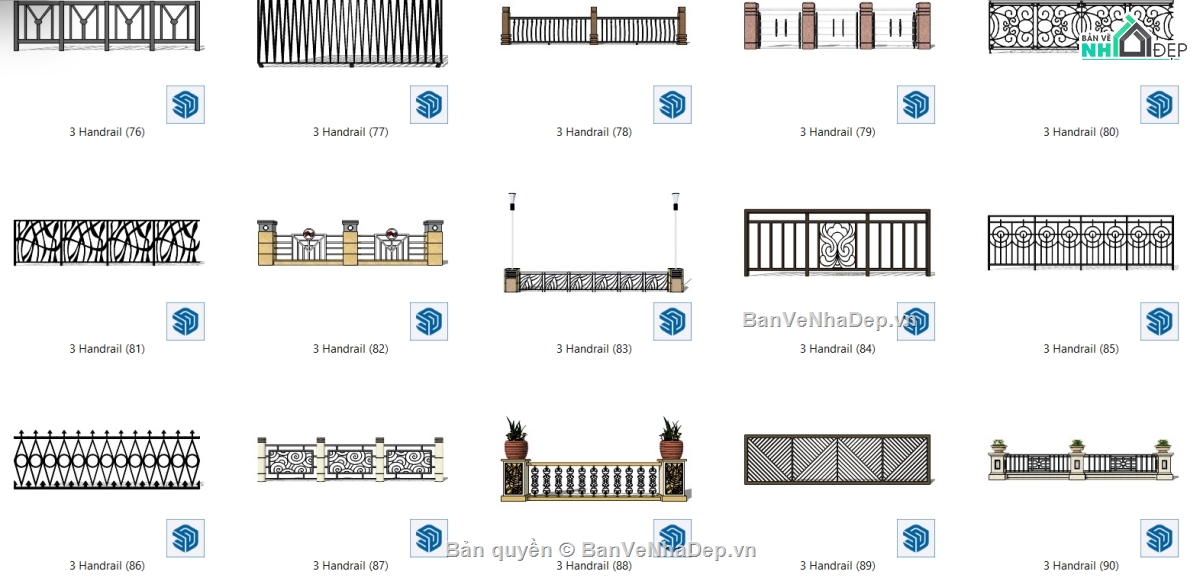 lan can sắt,Bản vẽ sketchup lan can,File model su lan can,Mẫu su lan can