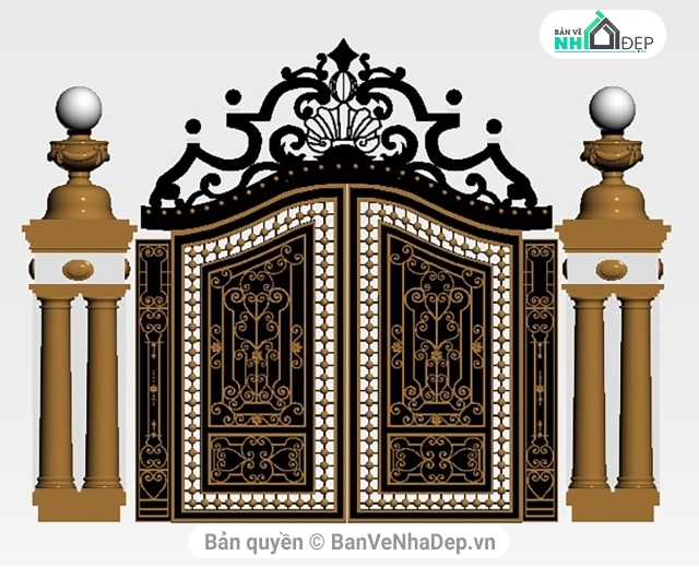 Mẫu cổng nhôm đúc,File max mẫu cổng đẹp,Mẫu cổng đẹp,Mẫu cổng hoàng gia,file thiết kế cổng
