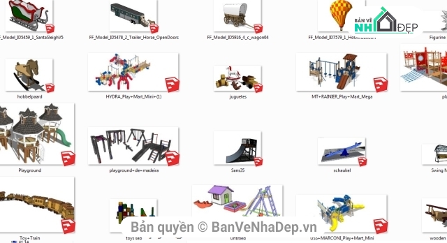 Thư viện sketchup đồ chơi,tổng hợp mẫu đồ chơi,thư viện vật dụng sân chơi thiếu nhi,bản vẻ sketchup 2016 thư viện