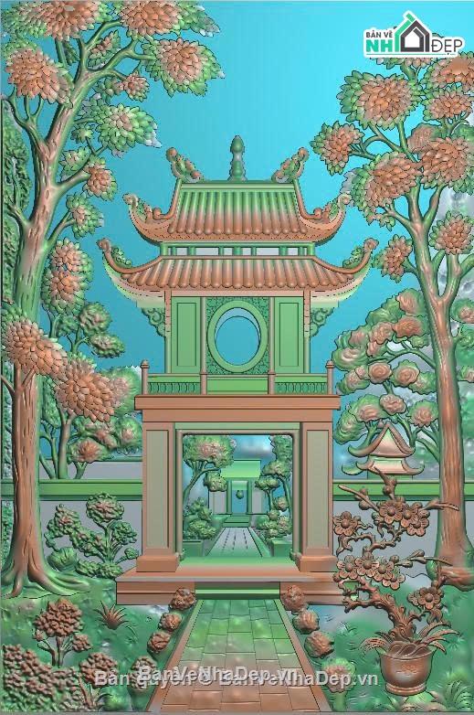 khung tranh đẹp cnc,cổng văn miếu,văn miếu môn