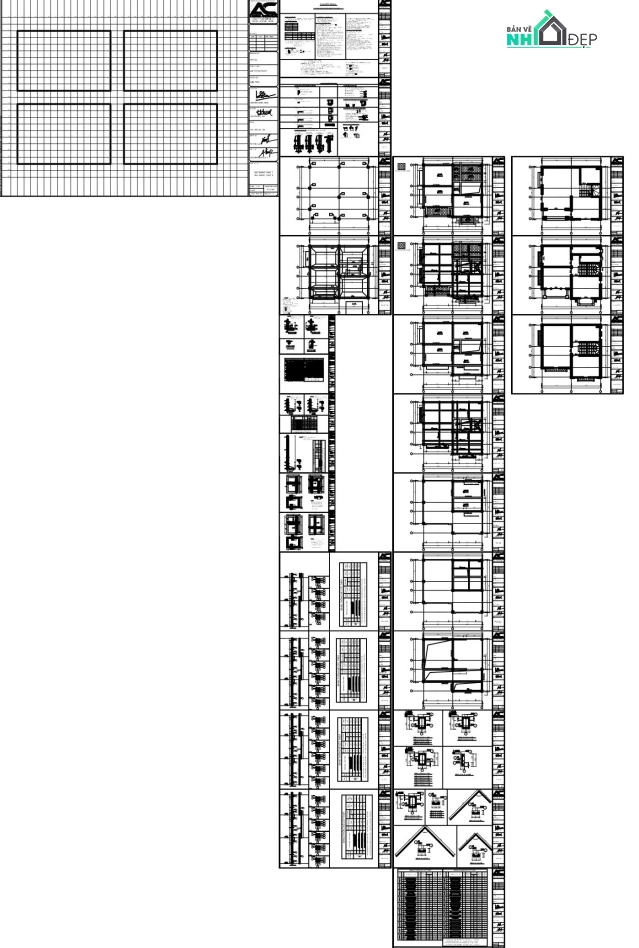 Chọn lọc 5 bản vẽ AutoCAD có đầy đủ và chi tiết các hạng mục Kiến Trúc và Kết cấu , rất phù hợp để các bạn tham khảo khi xây dựng nhà biệt thự 2 tầng kiểu mái thái
