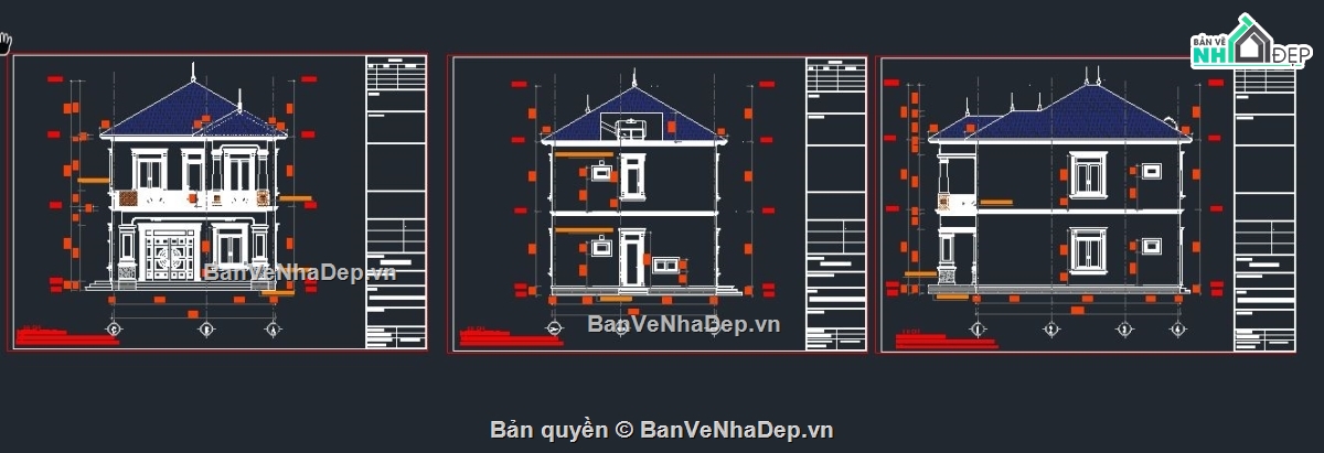 Bản Vẽ Mẫu,Bản vẽ Biệt thự  2 tầng,Bản vẽ  Biệt thự 2 tầng,2 tầng