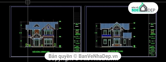 5 bản vẽ AutoCAD tích hợp đầy đủ kiến trúc, kết cấu của nhà Biệt Thự 2 tầng