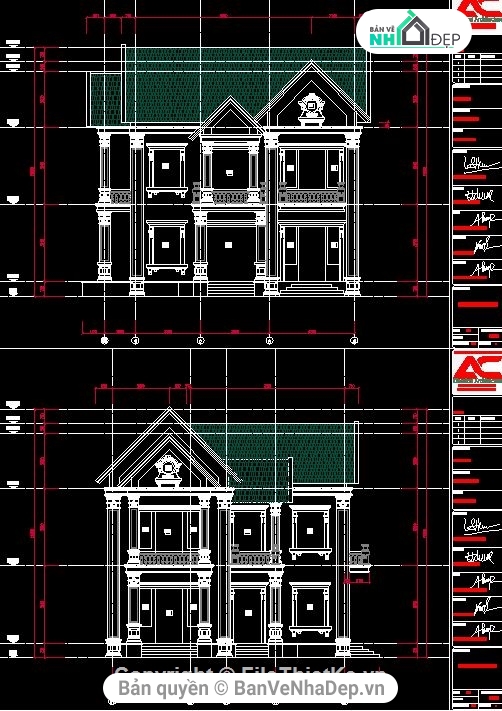 Share 5 bản vẽ AutoCAD nhà Biệt Thự 2 tầng được xây dựng theo phong cách hiện đại hình chữ L, đầy đủ các bản vẽ kiến trúc, kết cấu, điện nước