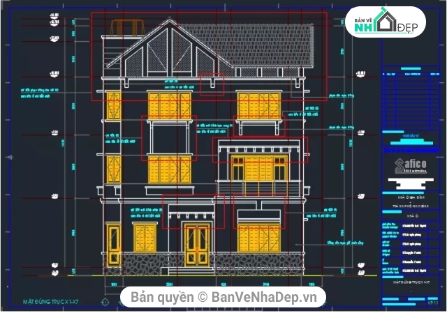 biệt thự 3 tầng,bản vẽ biệt thự 3 tầng,biệt thự 3 tầng 12.3x13.3m,thiết kế biệt thự 3 tầng