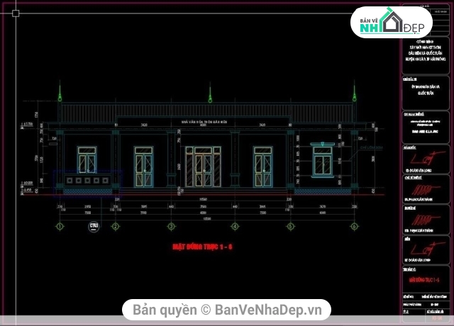 6 bản vẽ đầy đủ Kiến Trúc, Kết Cấu, Điện Nước nhà văn hóa mới nhất