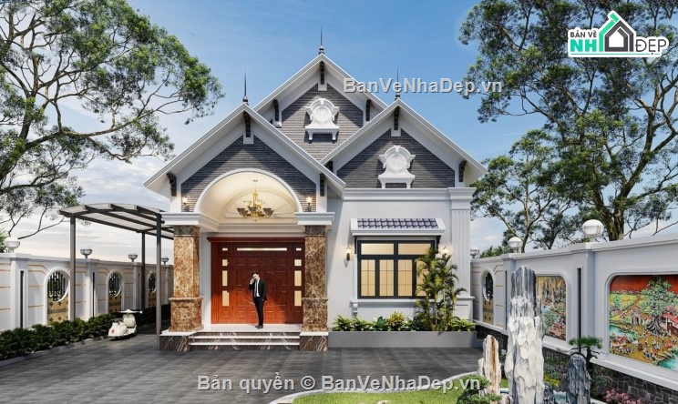 biệt thự 1 tầng,hồ sơ biệt thự,biệt thự 10 x 20m