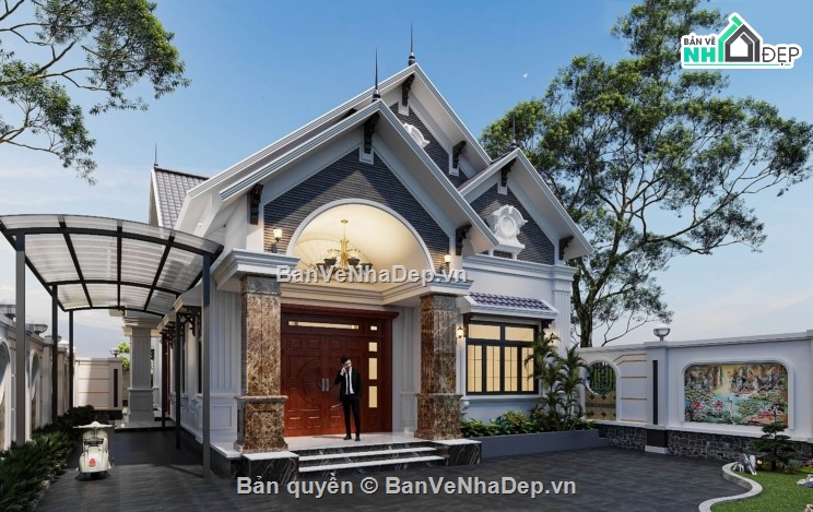 biệt thự 1 tầng,hồ sơ biệt thự,biệt thự 10 x 20m