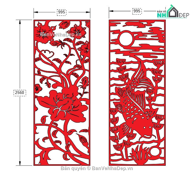 file cnc vách ngăn hoa văn,vách cá chép,mẫu cnc vách ngăn