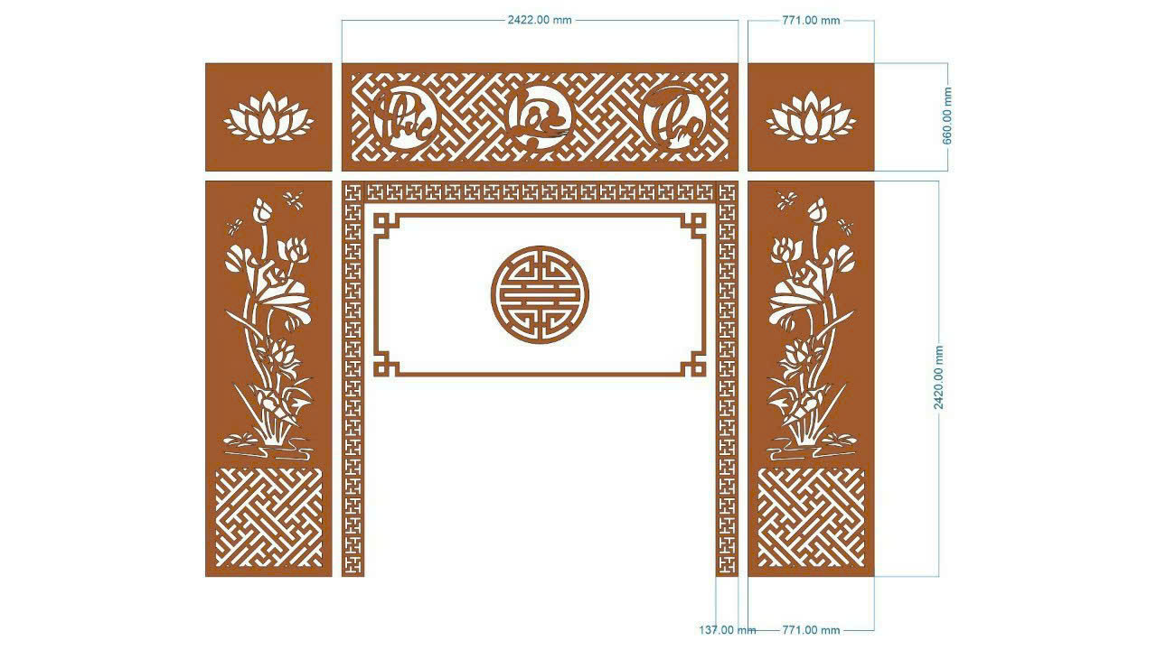 phúc lộc thọ sen,phúc lộc thọ,Vách ngăn hoa sen phúc lộc thọ