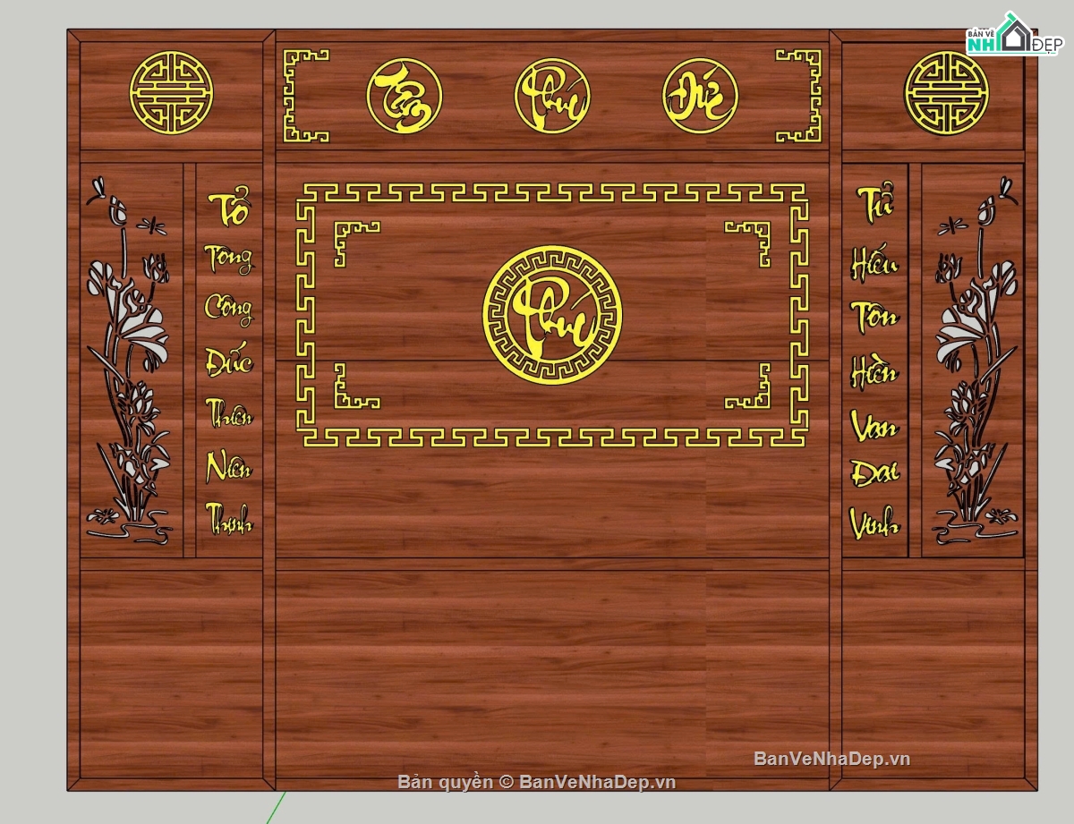 hoa sen sketchup,thư pháp,file sketchup,Vách sen