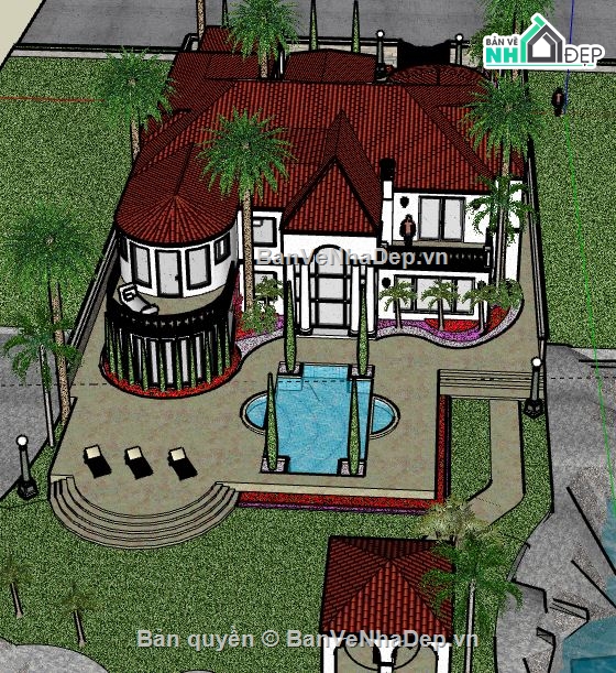 Villa 2 tầng,model su villa 2 tầng,file sketchup villa 2 tầng,villa 2 tầng sketchup