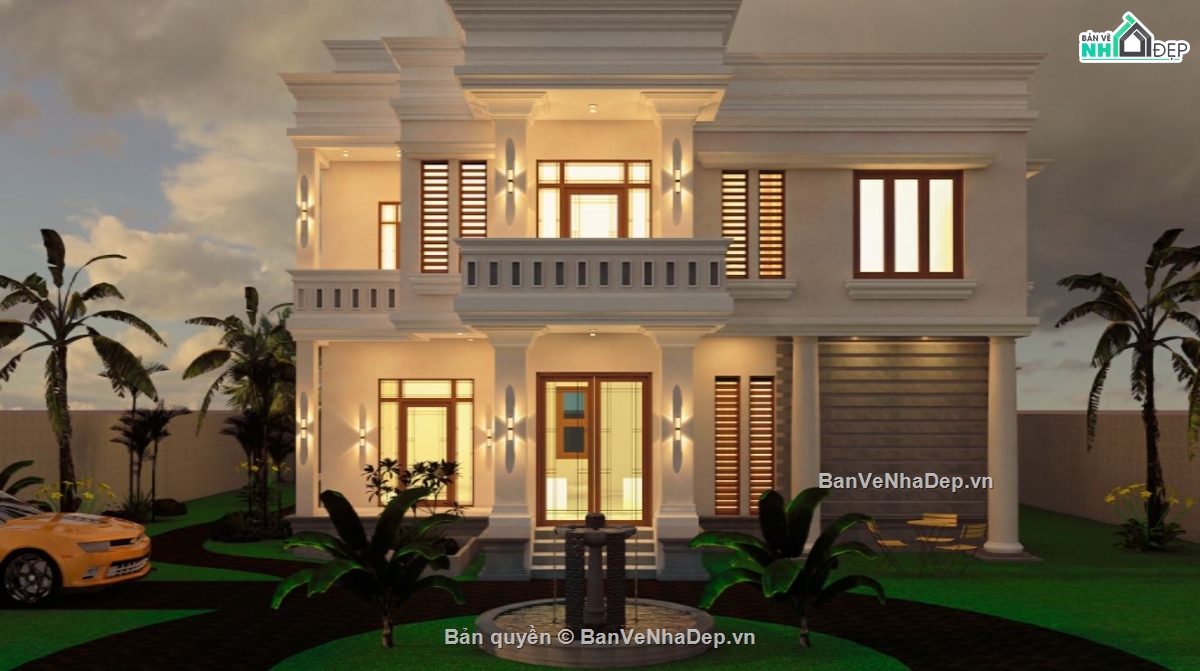 Villa 2 tầng,sketchup villa 2 tầng,biệt thự 2 tầng