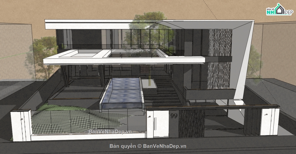 biệt thự,model biệt thự,biệt thự 2 tầng